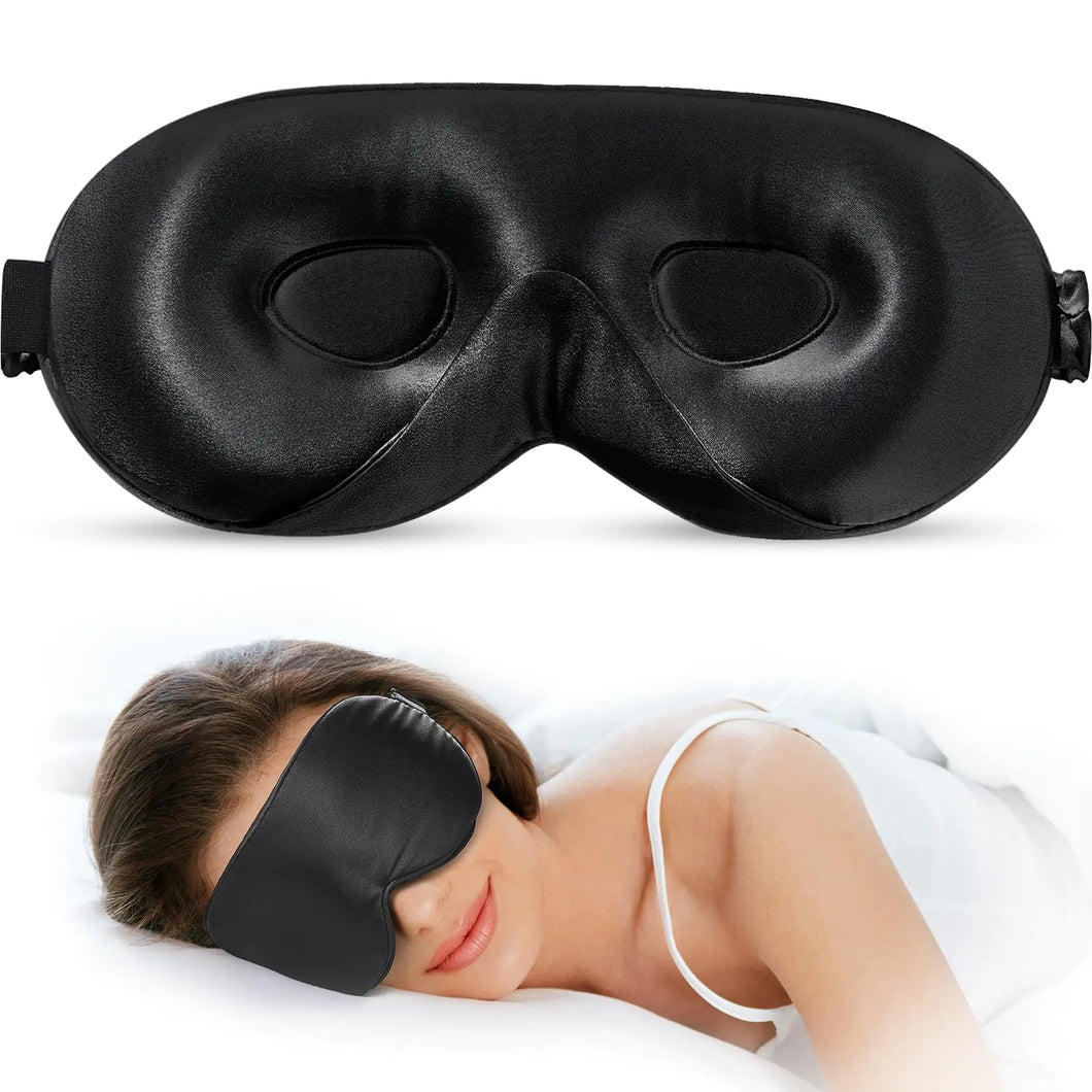 SilkBliss 22 Momme Luxury Mulberry Silk Sleep Mask - 3D Comfort Eye Mask with Adjustable Strap for Full Light Block (Black)