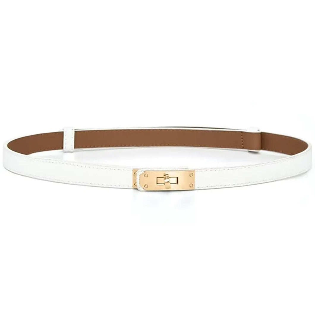 Chic Slimline Leather Belt with Alloy Turn Lock