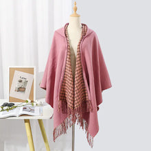 Load image into Gallery viewer, Reversible Plaid Print Scarf Shawl with Fringe Hood
