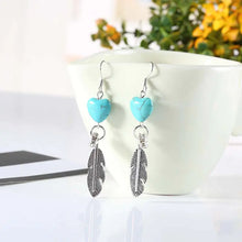 Load image into Gallery viewer, Korean Style Fashion Earrings with Turquoise Feathers ITDinos®
