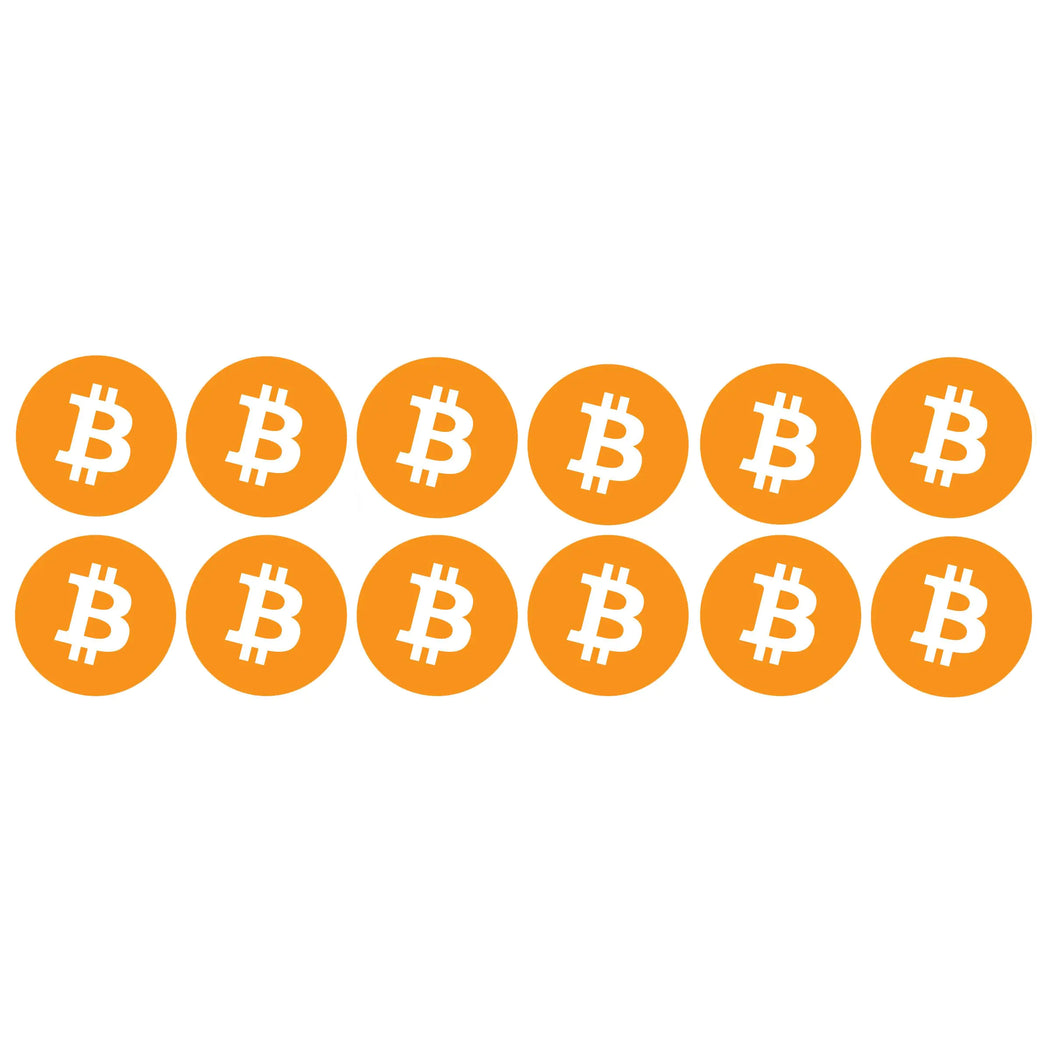 12 Pack Bitcoin Logo Sticker - BTC Bit Coin Crypto Vinyl Decal for Laptop Phone Car Small and Large (0.5