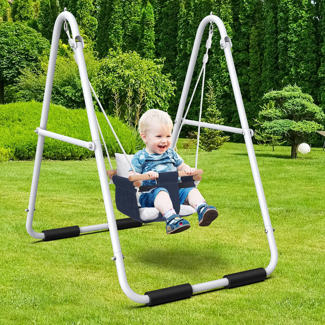 Hapfan Toddler Swing Baby Swing with Heavy Duty Foldable Stand Indoor Outdoor Swing Set for Aged 1-3 with Canvas Cushion Seat 55lbs Capacity ITDinos®