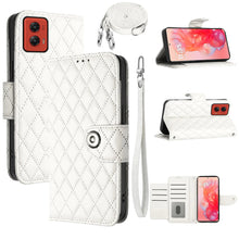 Load image into Gallery viewer, Dswteny Wallet Case for Motorola Moto G Stylus 5G 2024 with Wrist Strap Crossbody Shoulder Strap Argyle Pattern PU Leather Flip Credit Card Holder Stand Cell Phone Cover for G5 Girls Women White ITDinos®
