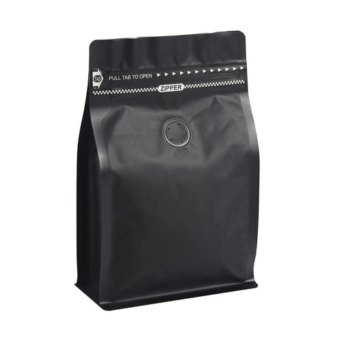 100 Count ½ LB Black Color Foil Coffee Bags with Degassing Valve High Barrier Aluminum Foil - Flat Bottom Coffee Pouches Food Storage Bags with Rsealable Zipper & Easy Open Tape (Pack of 100 ITDinos®