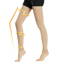 Lade das Bild in den Galerie-Viewer, Beister 15-20 mmHg Compression Stockings for Women &amp; Men Thigh High Medical Footless Graduated Compression Sleeves with Dot Silicone Band Support Pressure Socks for Varicose Veins Edema DVT
