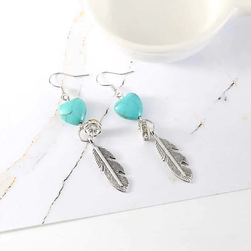 Korean Style Fashion Earrings with Turquoise Feathers ITDinos®