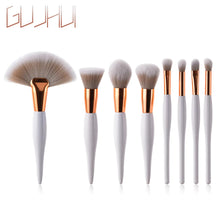 Lade das Bild in den Galerie-Viewer, 8-Piece Makeup Brush Set with Black Handle and Silver Tubes
