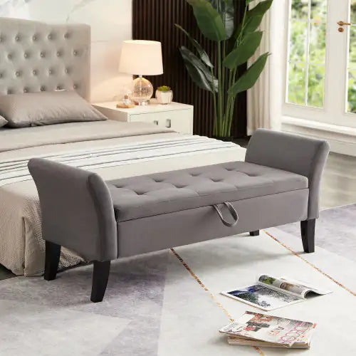 51.5 Bed Bench With Storage Grey Velvet ITDinos®