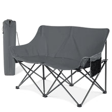 Load image into Gallery viewer, Joyfair Camping Chair for Adults(Double-seat) Outdoor Portable Folding Loveseat Camp Chair with Carry Bag for Picnic Hiking Fishing 3-Layers Cushion (600D Oxford Fabric &amp; Pearl Cotton) (Grey) ITDinos®
