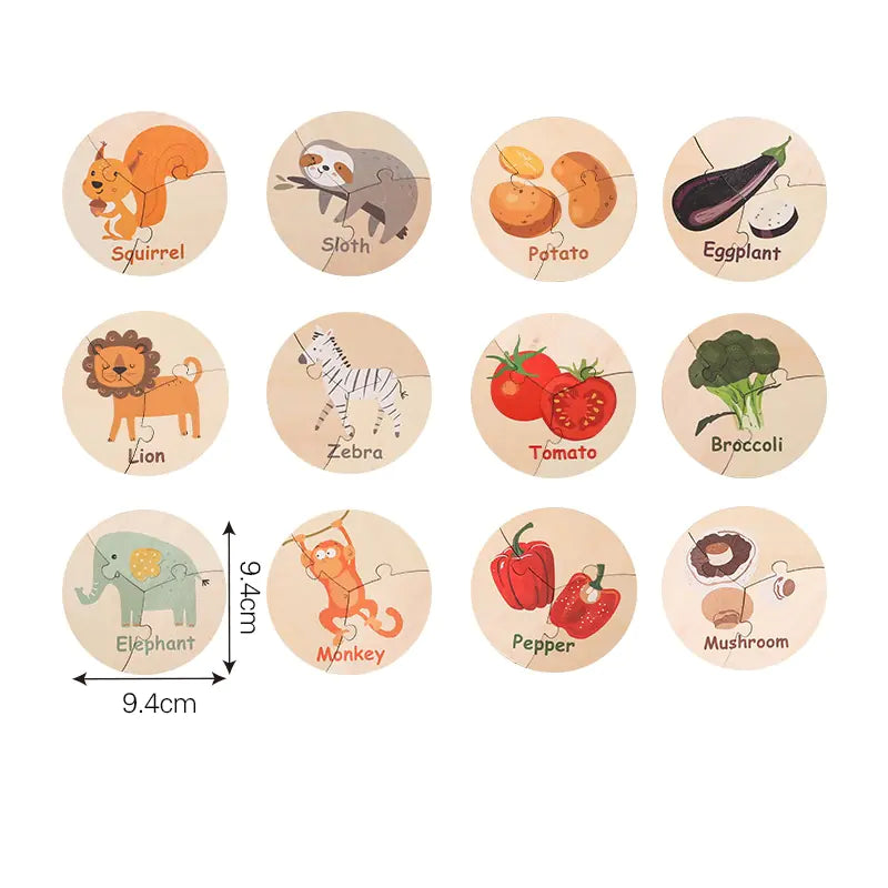 Wooden Animal Vegetable Puzzle for Kids' Learning ITDinos®