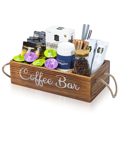 Coffee Station Organizer for CountertopWooden Coffee Bar Accessories and Organizer with Small Removable Dividers Mini Office Coffee StationCoffee and Tea Organizer Station For Coffee Lover(Brown) ITDinos®
