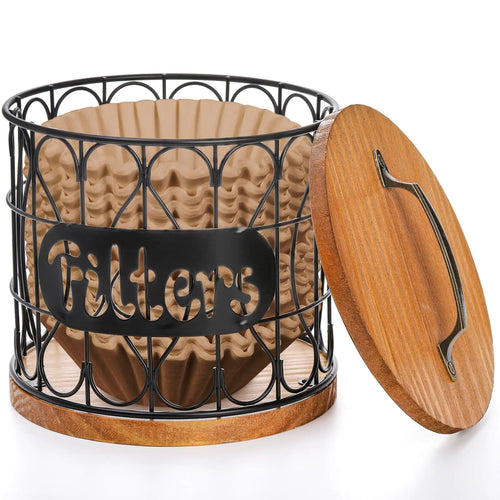 Frcctre Coffee Filter Holder with Lid Rustic Large Capacity Coffee Pod Holder K Cup Holder Coffee Filter Dispenser Coffee Pod Storage Canister Organizer Basket Coffee Bar Accessories Decor ITDinos®