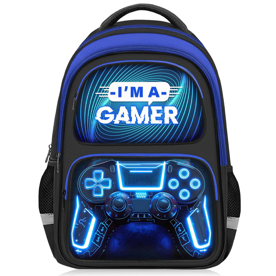 Fitvc School Backpack for Boys - Gamer Boys Backpack for Kids Children Teens Elementary Middle School - 17″ Video Game Bookbag Travel Back Pack for Age 6-18 ITDinos®
