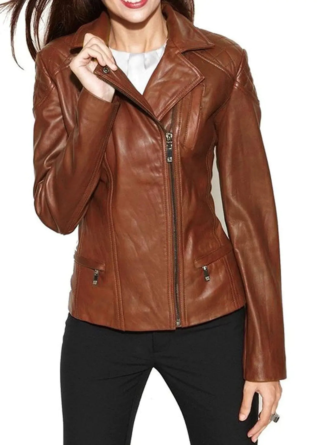 Captain Cory Womens Bambert Lambskin Genuine Leather Jacket Biker Jacket ITDinos®