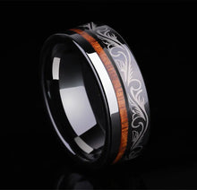 Load image into Gallery viewer, Black Tungsten Wood Inlay Ring - Custom Men&#39;s Design ITDinos®
