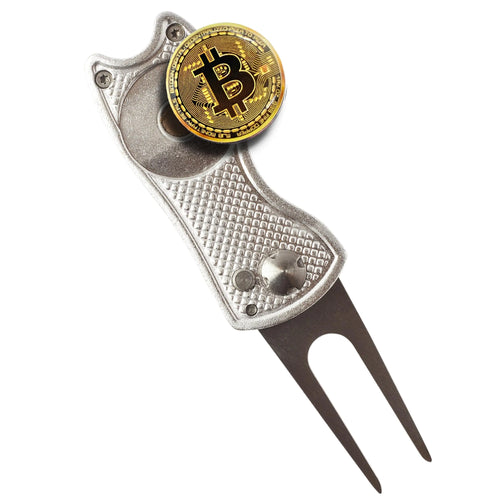 HODL 21 Bitcoin Golf Divot Repair Tool All-Metal Golf Accessories - 3- in-1 Golf Multitool (Divot Tool Ball Marker Club Holder) | Foldable with with Pop-up Button & Magnetic Ball Marker ITDinos®