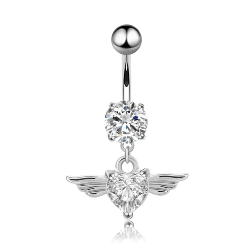 Angel Wings Zirconia Heart Navel Ring Jewelry ITDinos®