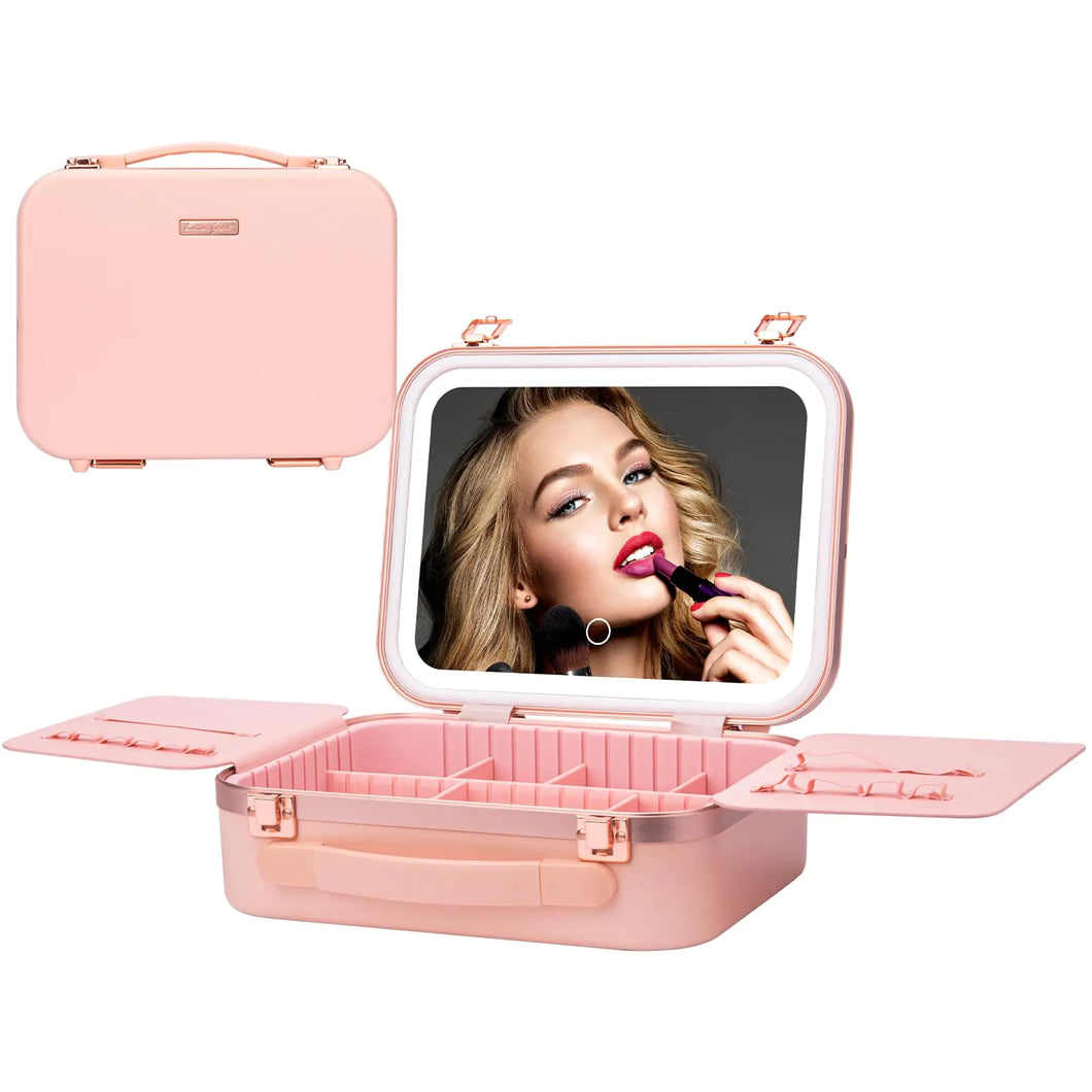 Extrei Gent Travel Makeup Train Case With LED Lights 3 Brightness Adjustable Portable Makeup Organizer Professional Adjustable Divider Storage Waterproof Makeup Train Case Accessories and Toolboxes