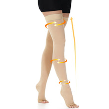 Lade das Bild in den Galerie-Viewer, beister 15-20 mmHg Open Toe Medicalssi Compreon Stocking for Women Men Thigh High Graduated Compression Socks with Dot Silicone Band Support Circulation Pressure Stockings for Varicose Veins Edema
