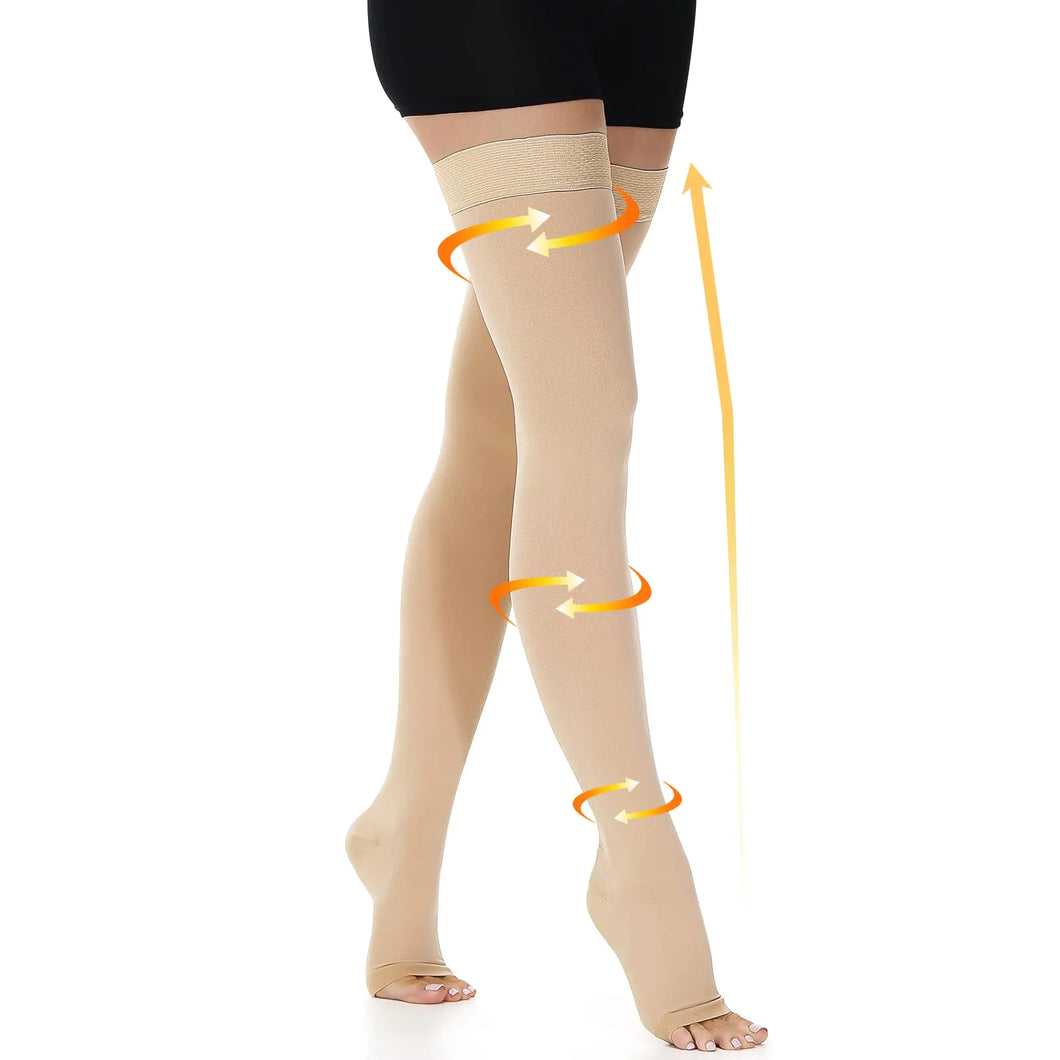 beister 15-20 mmHg Open Toe Medicalssi Compreon Stocking for Women Men Thigh High Graduated Compression Socks with Dot Silicone Band Support Circulation Pressure Stockings for Varicose Veins Edema