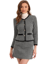 Load image into Gallery viewer, Allegra K Business Suit Set for Womens 2 Piece Outfits Plaid Tweed Short Blazer Jacket and Skirt Sets X-Large Black ITDinos®
