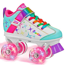 Lade das Bild in den Galerie-Viewer, Roller Derby Sparkles beleuchtete Rollschuhe, Weiß/Regenbogen, Größe 2
