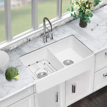 Load image into Gallery viewer, Ceramic White Kitchen Double Basin Farmhouse Sink Rectangular Vessel Sink

