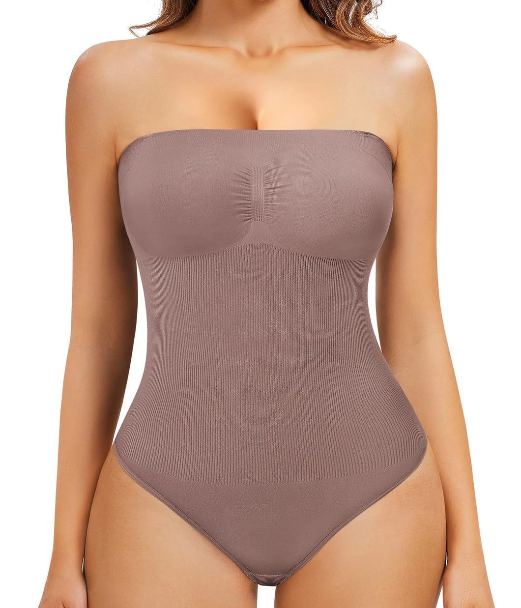 Strapless Womens Shapewear Bodysuit for Thong Body Shaper Bodysuit Tummy Control Bodysuit(UmberMedium)