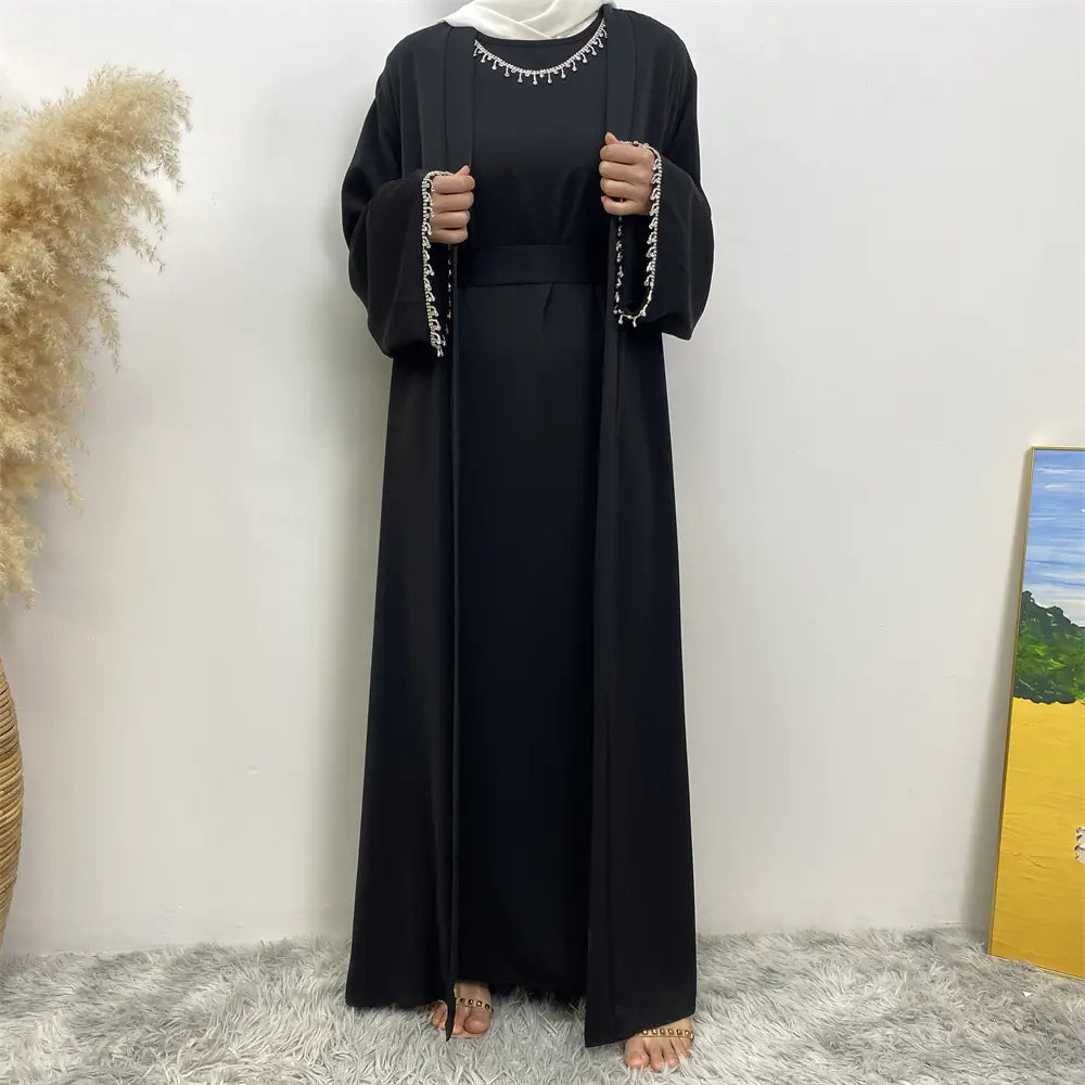 Moroccan Caftan with Silver Chain Sleeves for Women