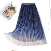 Load image into Gallery viewer, High-Waisted Pleated Skirt with Gradient Mesh Design
