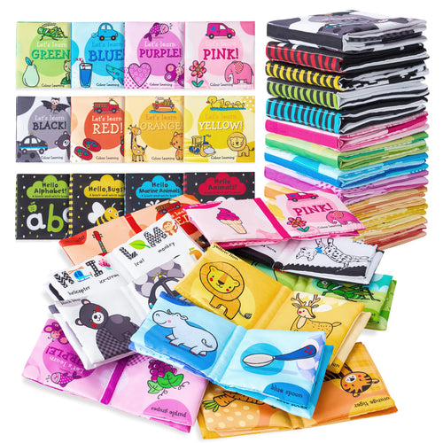 Baby Books 0-6 Months Baby Book Crinkle Books for Babies 12 PCS Bath Books Baby Infant Toddler Sensory Toys Activity Non-Toxic Early Educational Cloth Book Set Quiet Book My First Books Baby Gift ITDinos®