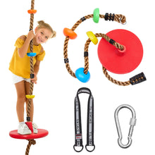 Load image into Gallery viewer, DECORLIFE Adjustable Rope Swing for Kids Climbing Rope Disc Swing with Platforms Carabiner and Tree Strap Tree Swing for Outdoor Swing Set Playground Accessories Red ITDinos®
