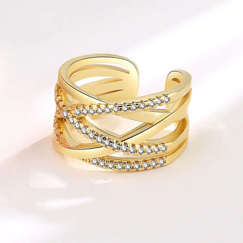 Exaggerated Double-Layer Rose Gold Zircon Ring for Women ITDinos®