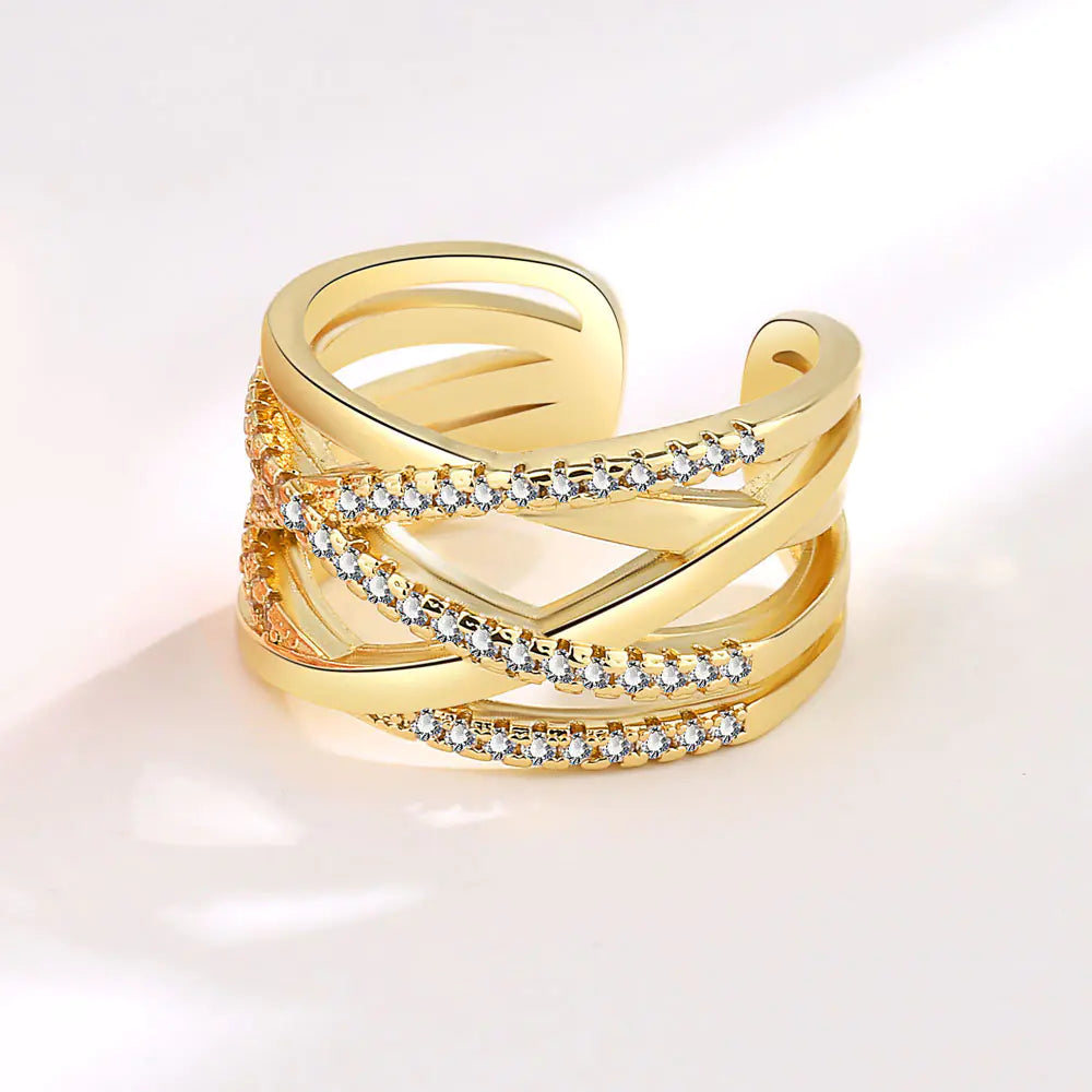 Exaggerated Double-Layer Rose Gold Zircon Ring for Women ITDinos®