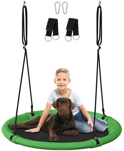 Ansionsol 40 Inch Saucer Tree Swing Set for Kids & Adults Adjustable Flying Swing Seat for Backyard or Outdoor Playground Green & Black ITDinos®