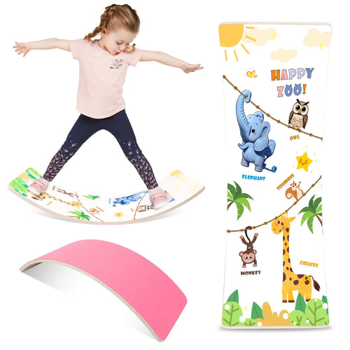 Balance Board for Kids Adult 35inch Wobble Balance Board Balance Trainer With Anti-slip Felt Pads Animal Prints Suitable for Home Office Teeter Popper Rocker Board Open Ended Toys (Pink) ITDinos®