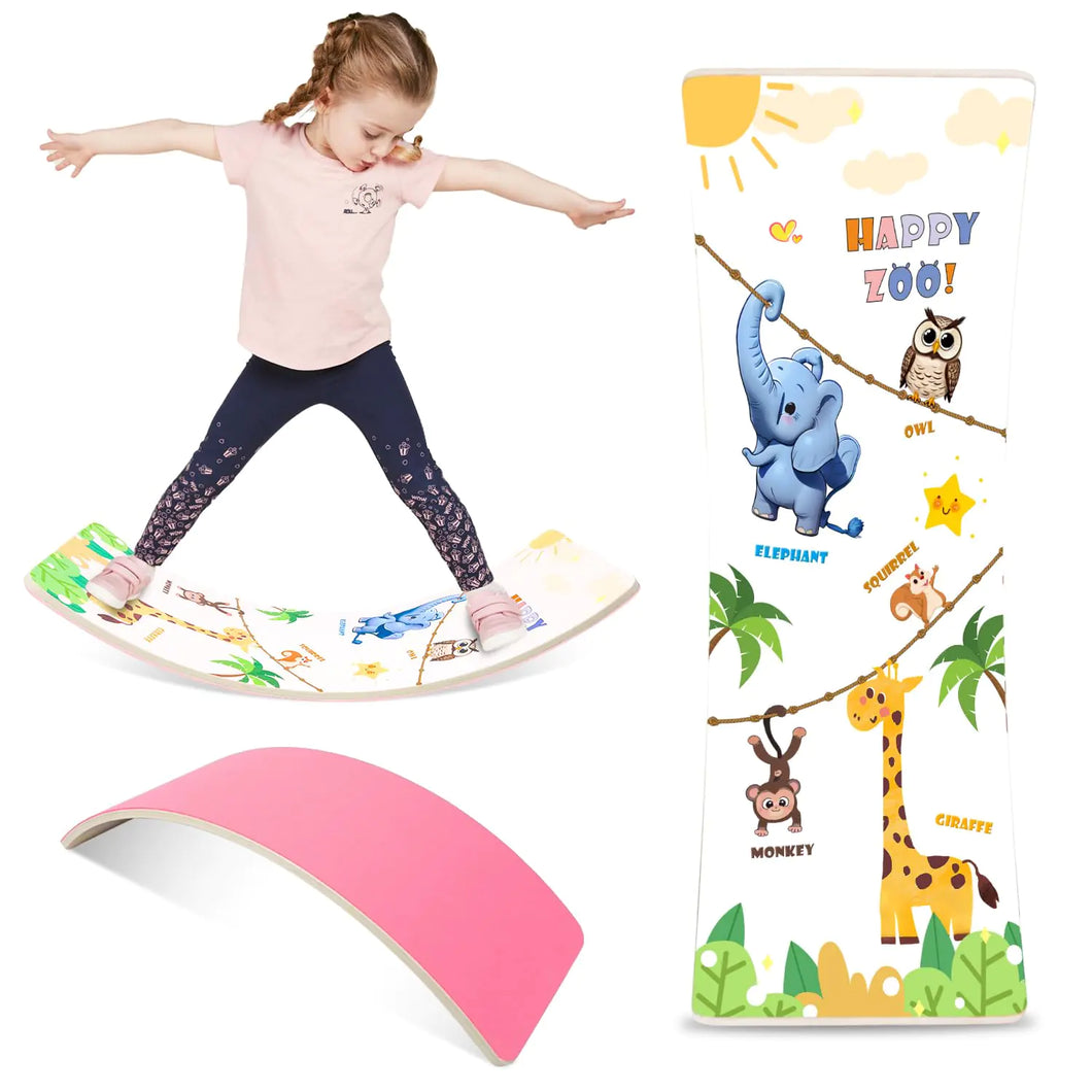 Balance Board for Kids Adult 35inch Wobble Balance Board Balance Trainer With Anti-slip Felt Pads Animal Prints Suitable for Home Office Teeter Popper Rocker Board Open Ended Toys (Pink) ITDinos®