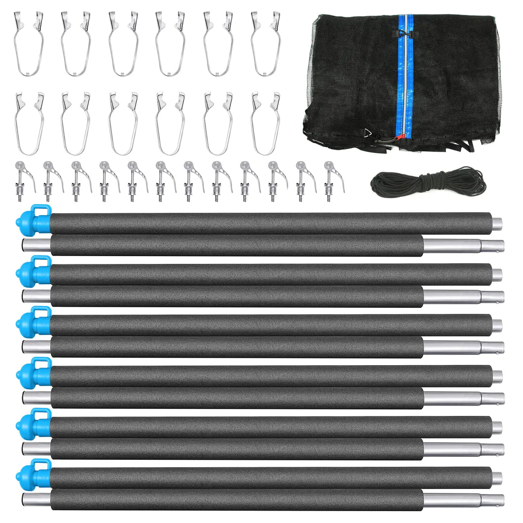 12FT Trampoline Enclosure Net with Universal Trampoline Replacement Enclosure Poles and Hardware ITDinos®