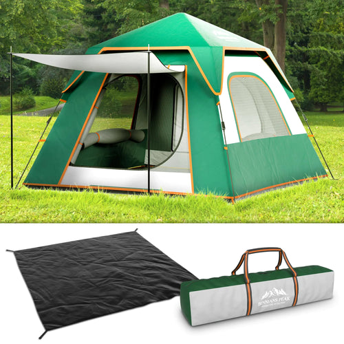 4-Person Pop-Up Camping Tent – Waterproof Instant Tent with Mesh Windows Carry Bag and Ground Sheet – 210D Oxford Fabric for Family Camping Fishing Hunting ITDinos®