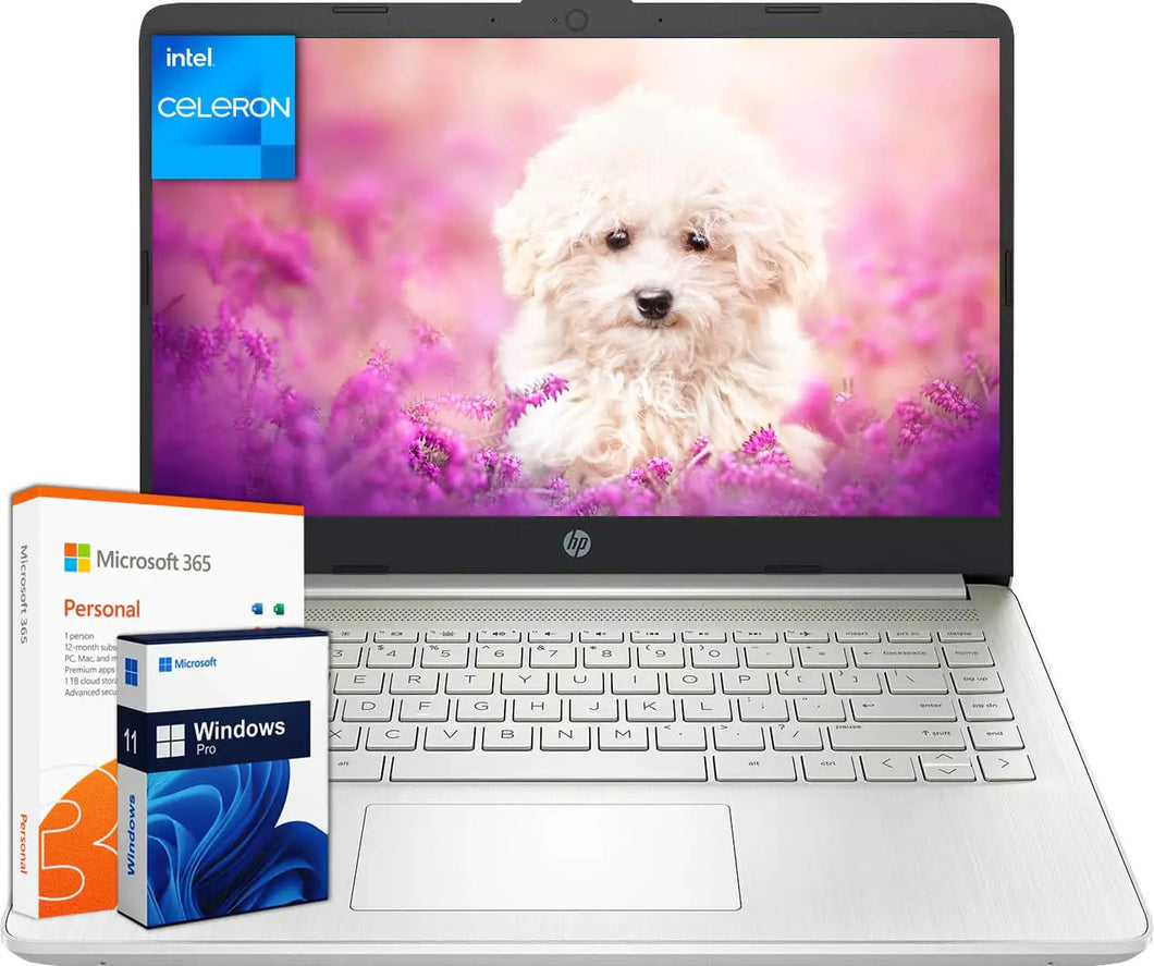 HP 14 inch Laptop Student & Business Intel Celeron N4120 16GB RAM 128GB eMMC 1 Year Office 365 Intel UHD Graphics Thin & Portable Ultra Light Webcam Windows 11 Pro ITDinos®