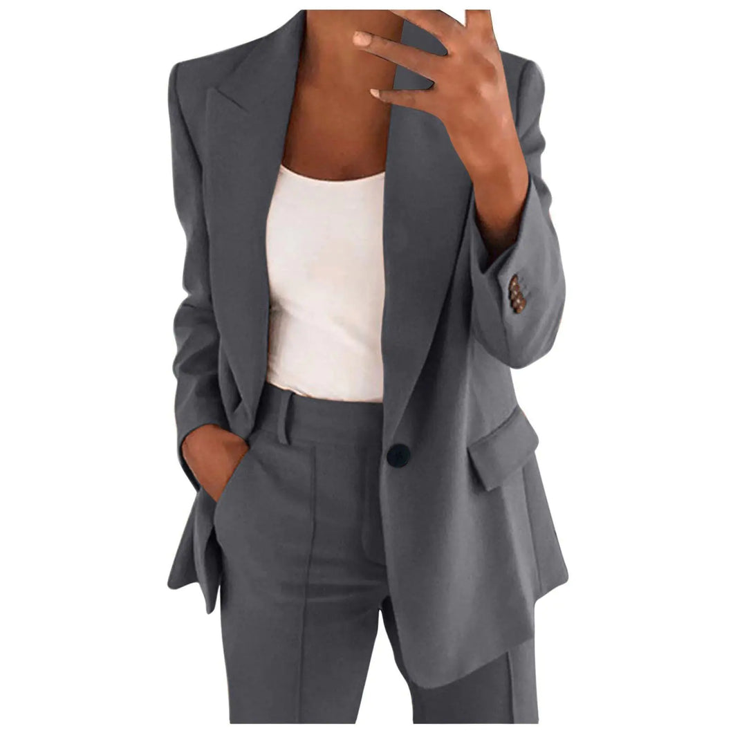 Business Casual Outfits for Women Professional Pant Suits 2 Piece Office Outfit Work Blazer Set Women Dressy Suit Wide Leg Pants Set Fashion Outfits Dark Gray ITDinos®