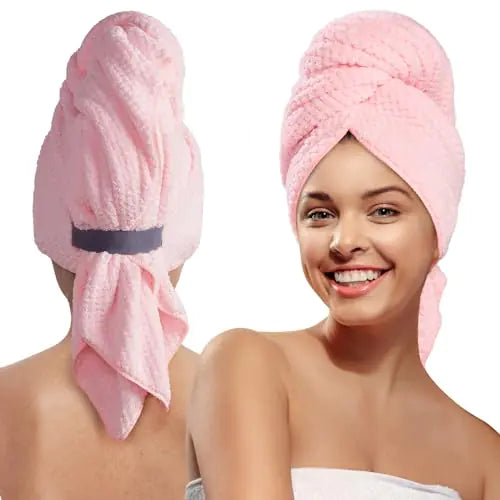 MABAO Microfiber Hair Towel Wrap for Women Quick Dry Hair Turban Towel with Elastic Band Microfiber Plopping Towel for Curly Hair Stocking Stuffers for Women (Pink) ITDinos®