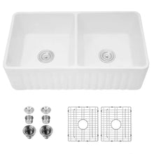Load image into Gallery viewer, Ceramic White Kitchen Double Basin Farmhouse Sink Rectangular Vessel Sink
