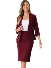 Load image into Gallery viewer, Allegra K Business Skirt Suit Set for Womens 2 Piece Office Work Outfit Collarless Blazer Pencil Skirt X-Large Dark Red ITDinos®
