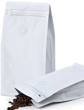 Lade das Bild in den Galerie-Viewer, 50 PCS Coffee Bags with Valve (8 oz 0.5 lb) Stand Up Pouches Resealable Coffee Bean Bags Vented Food Storage Bags Side Zipper(White) ITDinos®

