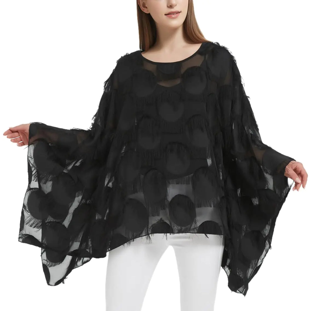 Max Hsuan Women’s Solid Sequin Fringe Tassel Tunic Blouse Caftan Plus Size Loose Long Pullover Sweater Tunics