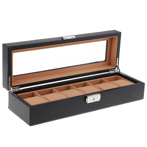 Carbon Fiber 6-Slot Watch Box in Black Leather ITDinos®