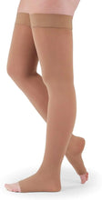 Lade das Bild in den Galerie-Viewer, medi Assure 20-30 mmHg Thigh High Compression Stockings with Silicone Top Band � Open Toe Leg Circulation Stockings for Women Semi-Opaque Leg Support Compression Hosiery  Large Beige
