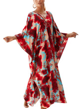 Load image into Gallery viewer, IMAGEKOPE Womens Plus Size Animal Print V-Neck Batwing Kaftan Beach Dress Bathing Suit Cover-Up Loungewear ITDinos®
