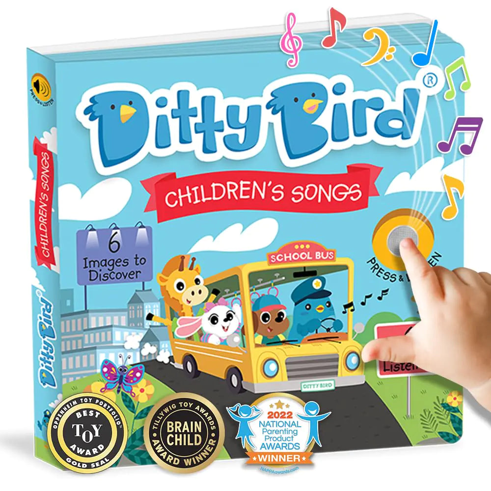 Ditty Bird Musical Books for Toddlers | Fun Childrens Nursery Rhyme Book | The Wheels On The Bus Book with Sound | Interactive Toddler Books for 1 Year Old to 3 Year Olds | Sturdy Baby Sound Books ITDinos®